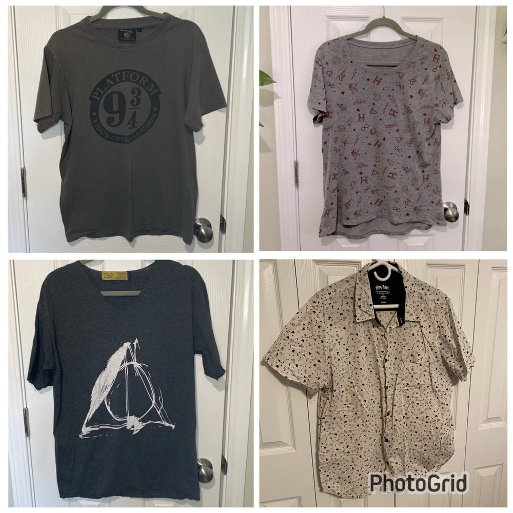Bundle of 4 Harry Potter Shirts (3 T-Shirts and 1 Button Down T-Shirt) 🪄✨⚡️